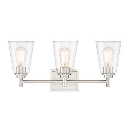 Designers Fountain Westin 22.5in 3-Light Satin Platinum Modern Industrial Indoor Wall Sconce with Clear Glass Shades 95703-SP